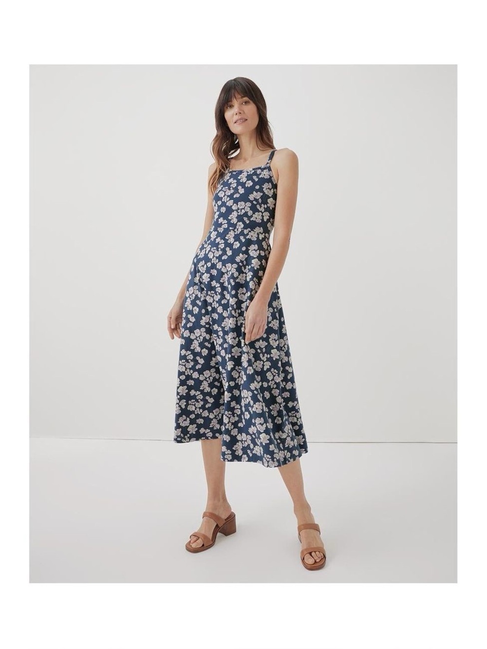 Pact Organic Cotton Fit & Flare Midi Dress in Navy Floral - Size XL NWT